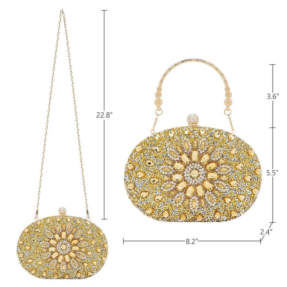 8678 Gold Clutch Purses Rhinestone Evening Clutch Sparkling Evening Bags - Picture 6 of 7